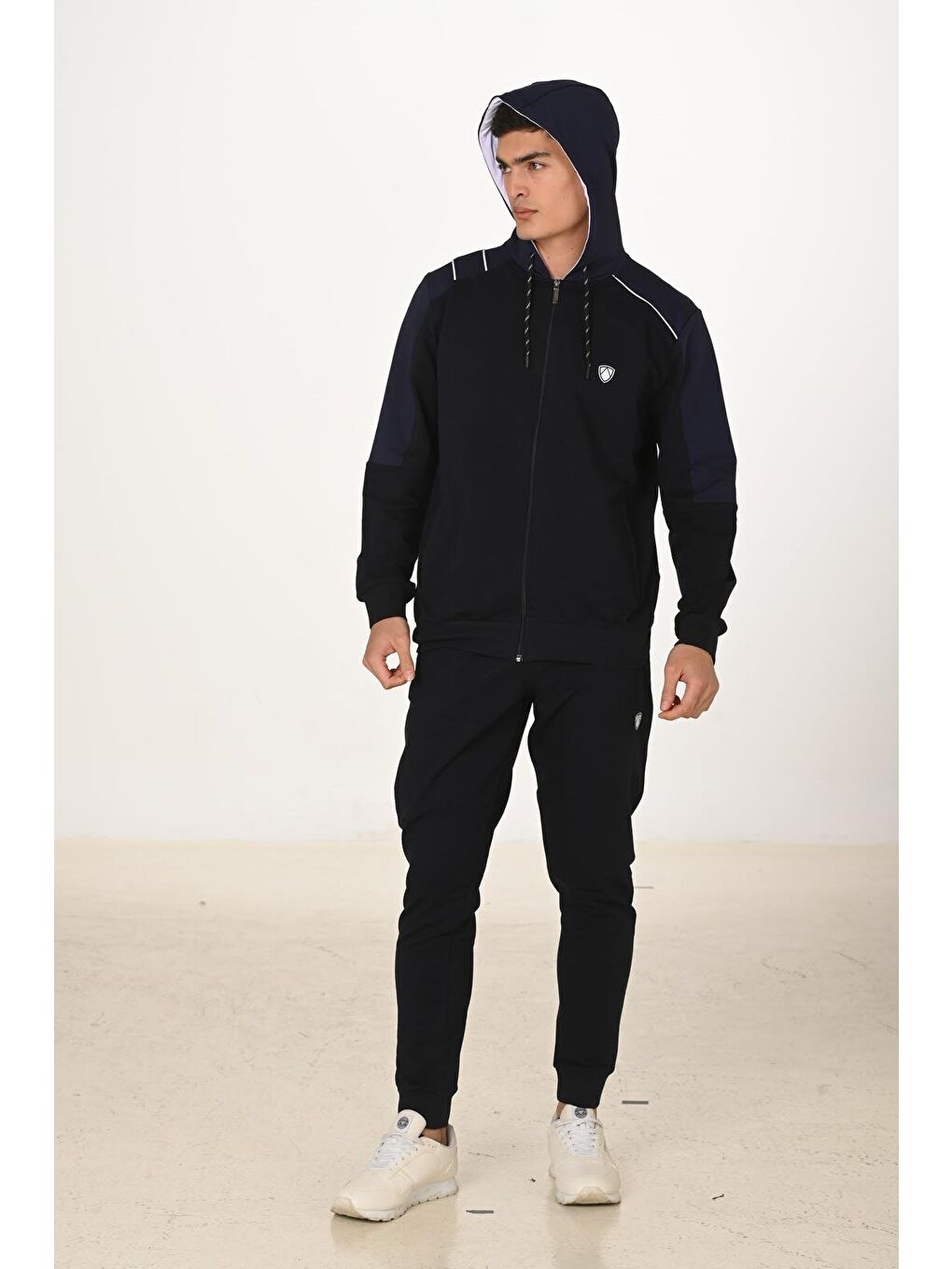 Erkek Pamuklu Tam Fermuarlı Kapüşonlu Eşofman Takımı Lacivert 5282-L-5