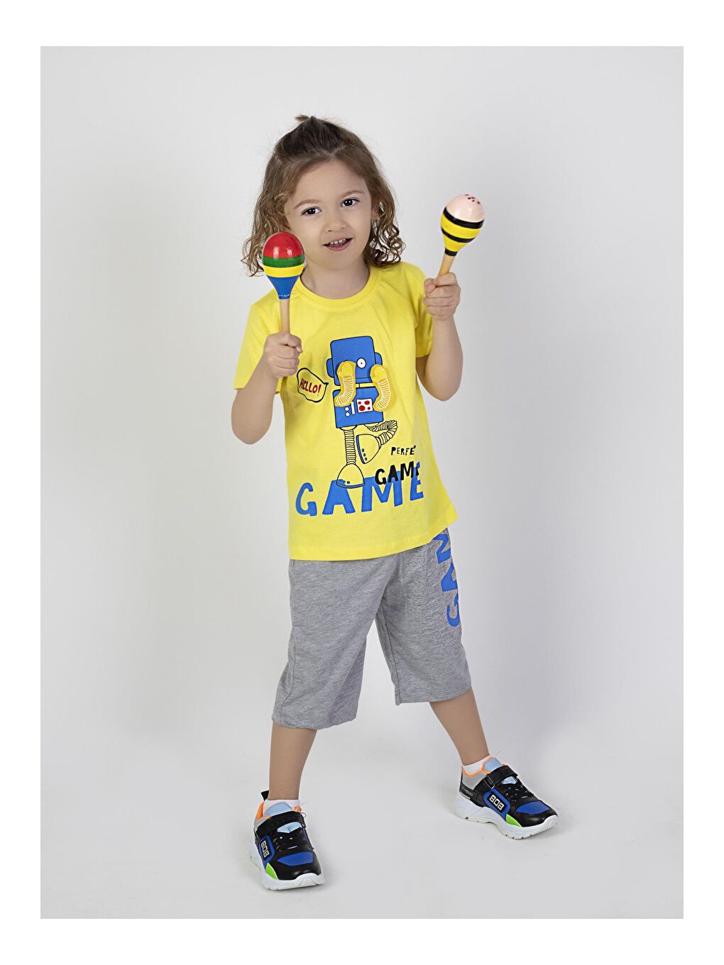 Sarı Erkek Çocuk Game Baskılı  Kısa Kollu Kaprili Basic Takım 2-5 Yaş-2