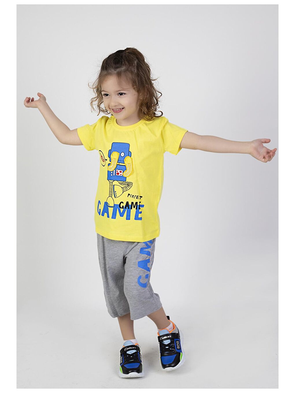 Sarı Erkek Çocuk Game Baskılı  Kısa Kollu Kaprili Basic Takım 2-5 Yaş-3