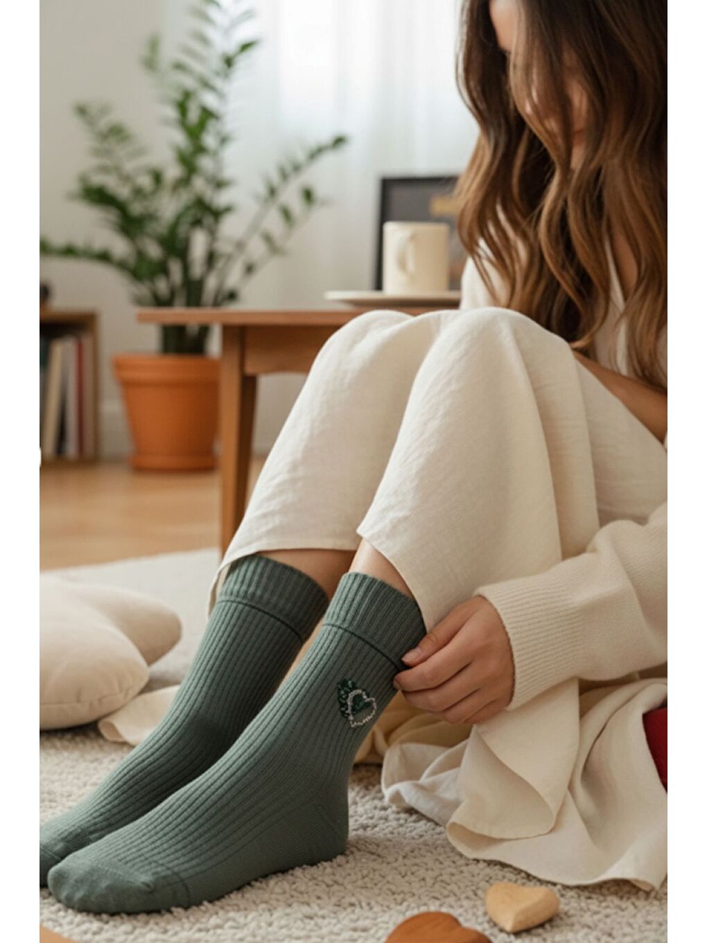 Karışık Kadın Taş İşlemeli Kalp Desenli Pamuklu Premium Soket Çorap 12’li Set-3