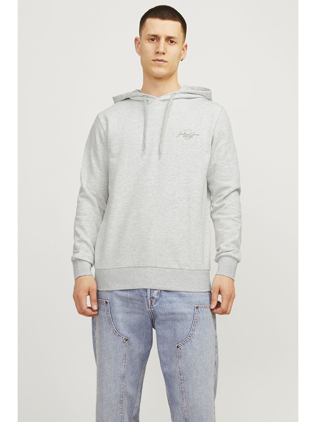 Jack & Jones Gri Jjferris Pamuk Karışımlı Regular Fit Kapüşonlu Erkek Sweat 12256838