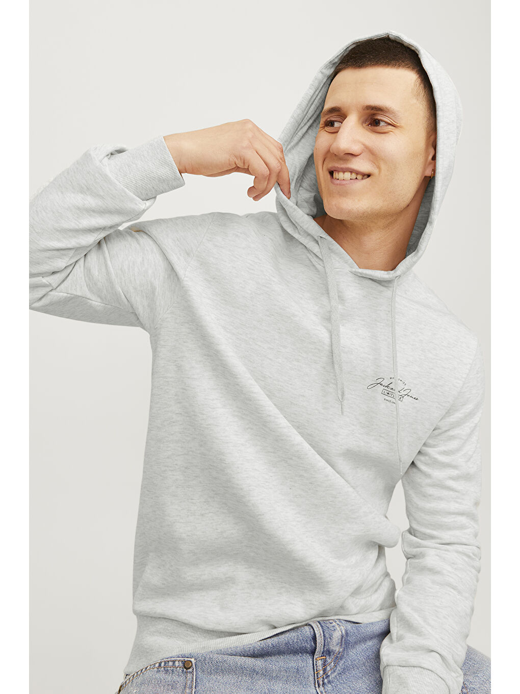 Jack & Jones Gri Jjferris Pamuk Karışımlı Regular Fit Kapüşonlu Erkek Sweat 12256838 - 1