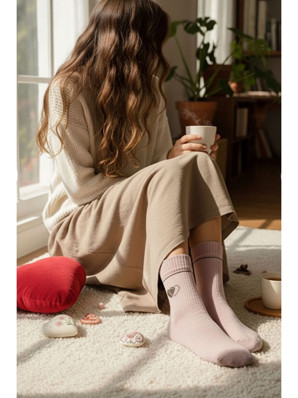 Karışık Kadın Taş İşlemeli Kalp Desenli Pamuklu Premium Soket Çorap 12’li Set-5