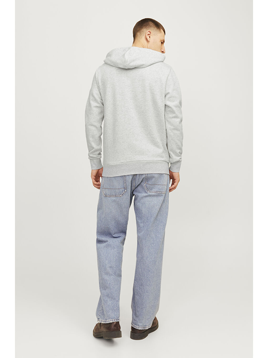 Jack & Jones Gri Jjferris Pamuk Karışımlı Regular Fit Kapüşonlu Erkek Sweat 12256838 - 5