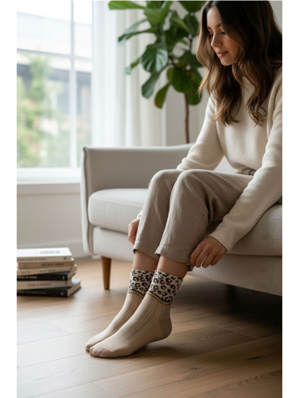 Karışık Kadın 12’li Premium Soket Çorap Seti – Gold Serisi Taş Detaylı Leopar Tam Konçlu (12 Çift)-5