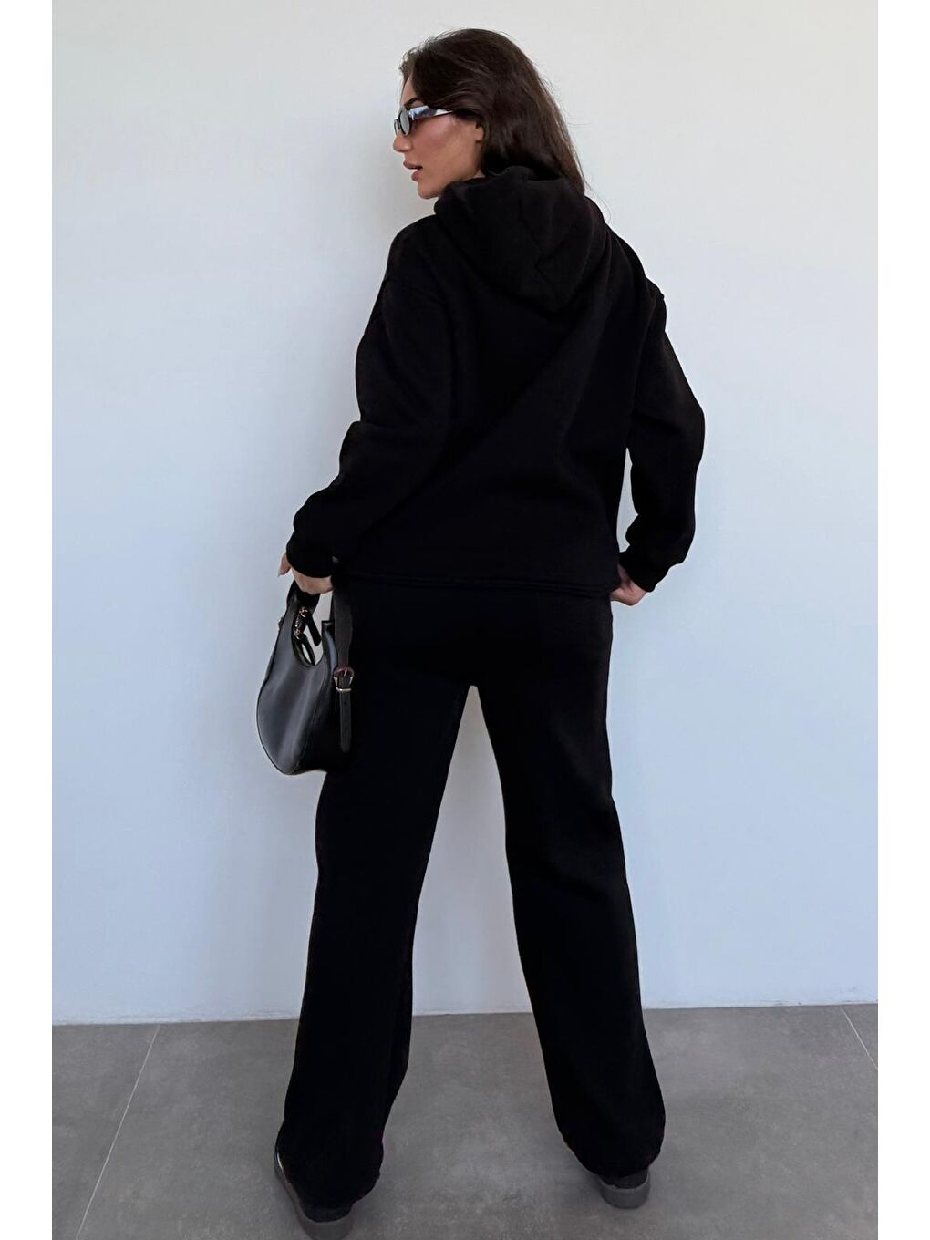 Siyah Kapüşonlu Baskılı Kadın Eşofman Takımı Mg2524-4