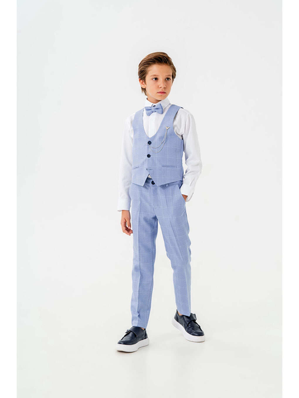 Turkuaz Papyonlu Yelekli Takım Elbise 3062-1