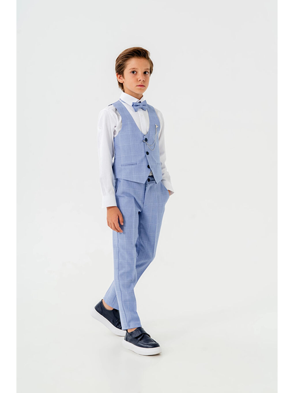 Turkuaz Papyonlu Yelekli Takım Elbise 3062-2