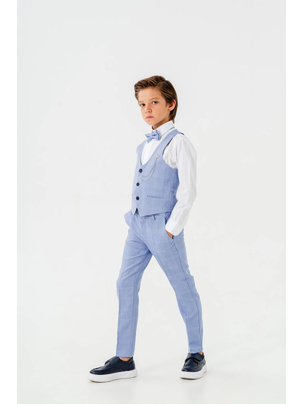 Turkuaz Papyonlu Yelekli Takım Elbise 3062-3