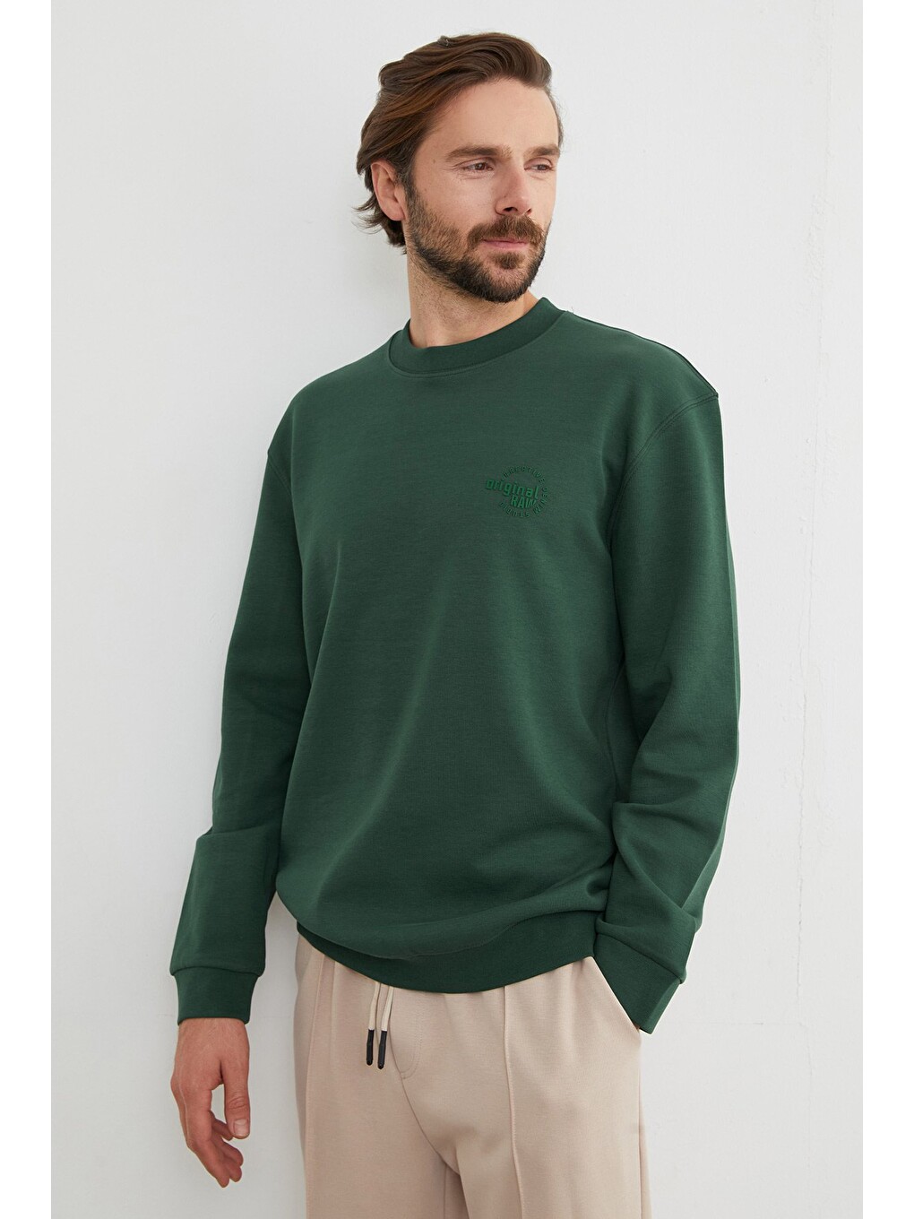 Yeşil Original Raw Kabartma Baskılı Sweatshirt
