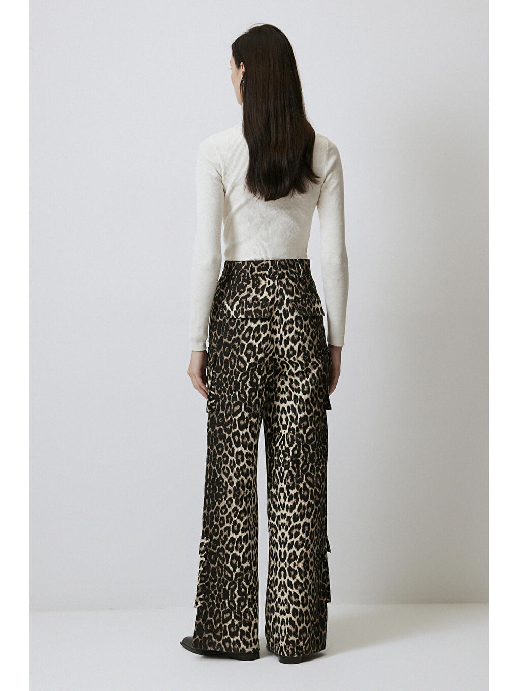 Touche Prive Siyah Leopar Desenli Kargo Pantolon - 6