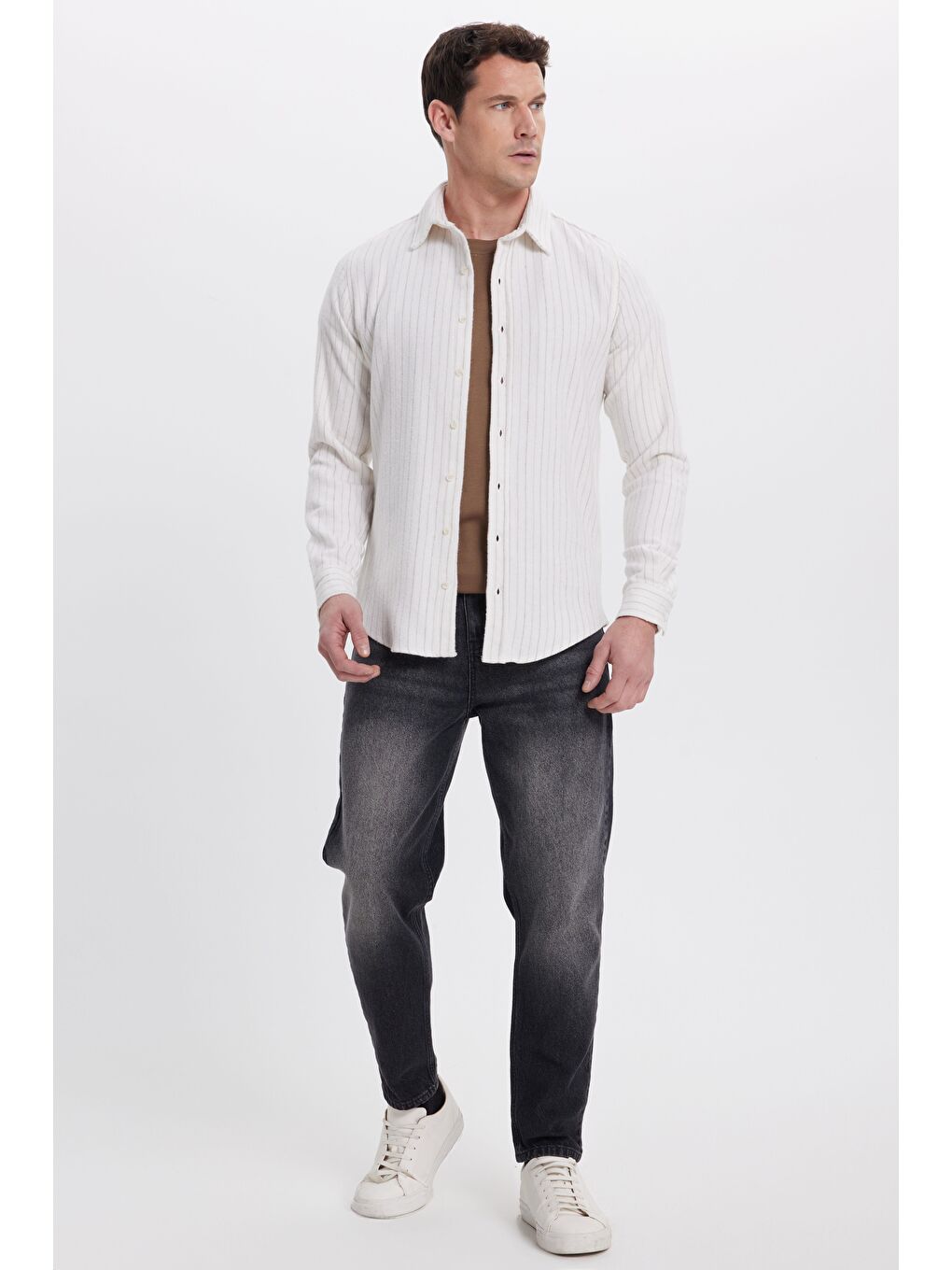 Karışık Erkek Slim Fit Dar Kesim Yaka Düğmeli Çizgili Oduncu Gömlek-4