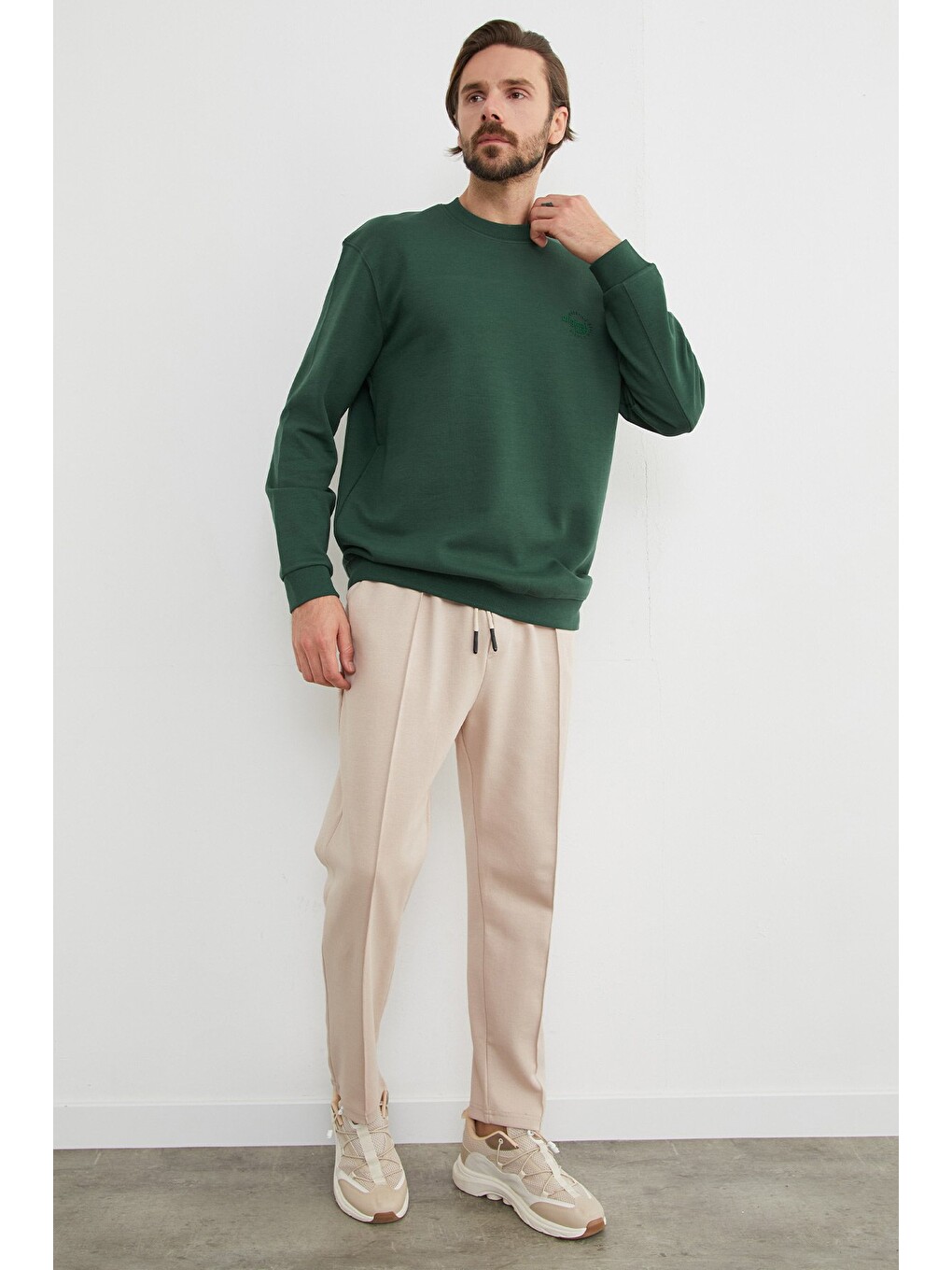 Yeşil Original Raw Kabartma Baskılı Sweatshirt-1