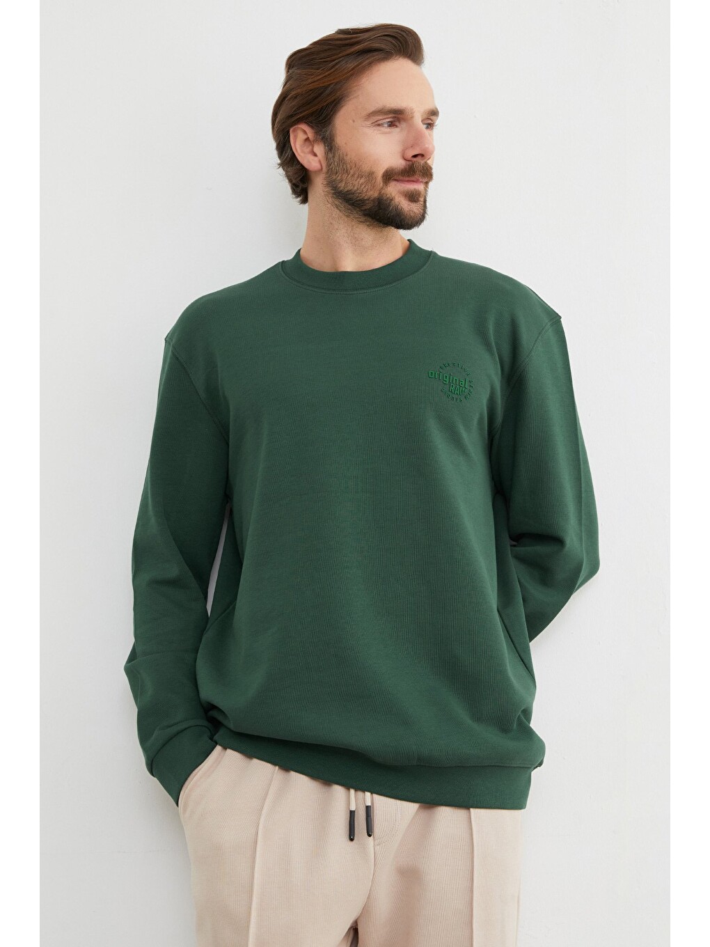 Yeşil Original Raw Kabartma Baskılı Sweatshirt-2