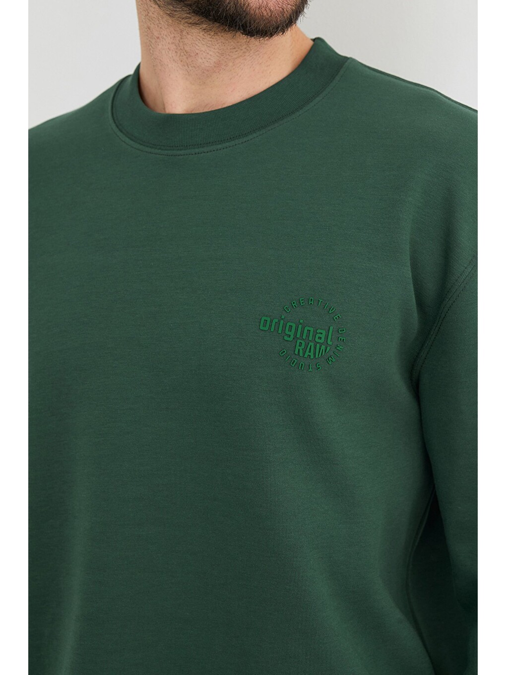 Yeşil Original Raw Kabartma Baskılı Sweatshirt-3