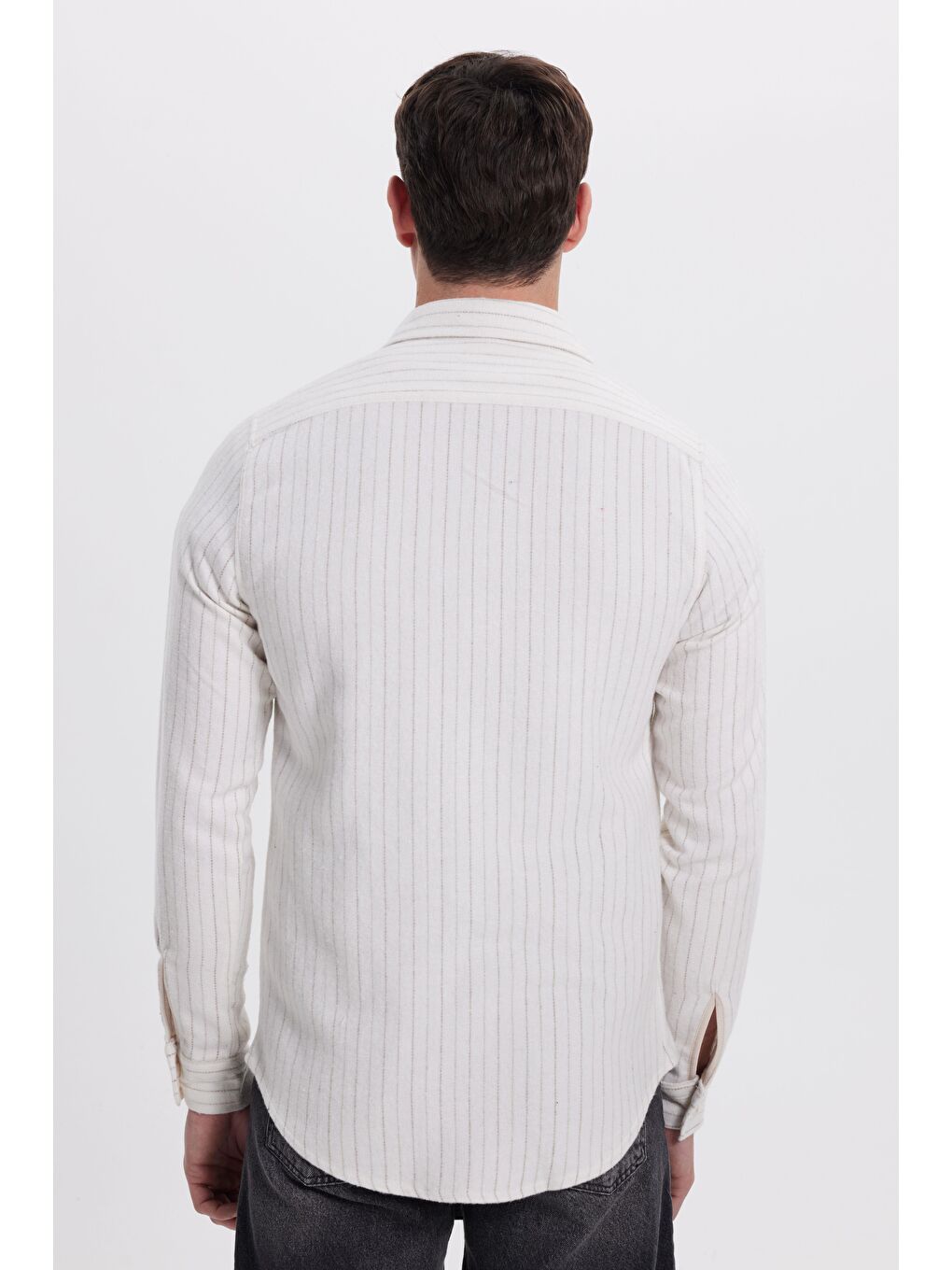 Karışık Erkek Slim Fit Dar Kesim Yaka Düğmeli Çizgili Oduncu Gömlek-6