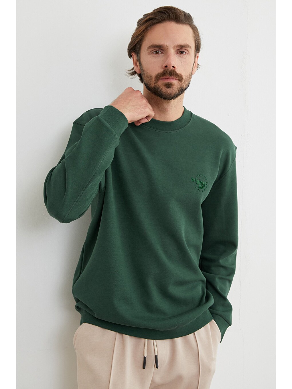 Yeşil Original Raw Kabartma Baskılı Sweatshirt-4