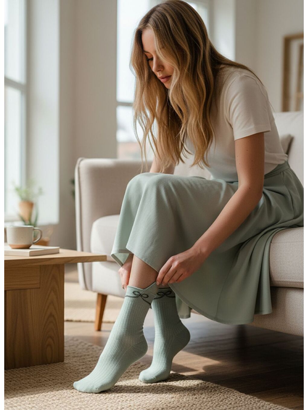 Karışık Kadın 12’li Premium Soket Çorap Seti – Taşlı Zarif Kurdele Desenli (12 Çift)-3