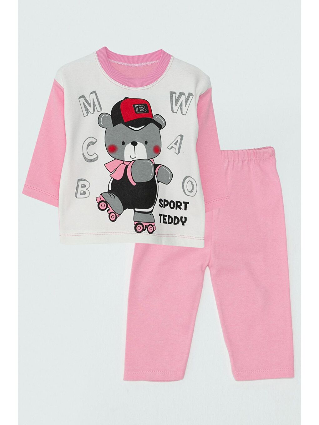 JackandRoy Pembe Ayıcık Baskılı Kız Bebek Pijama Takımı