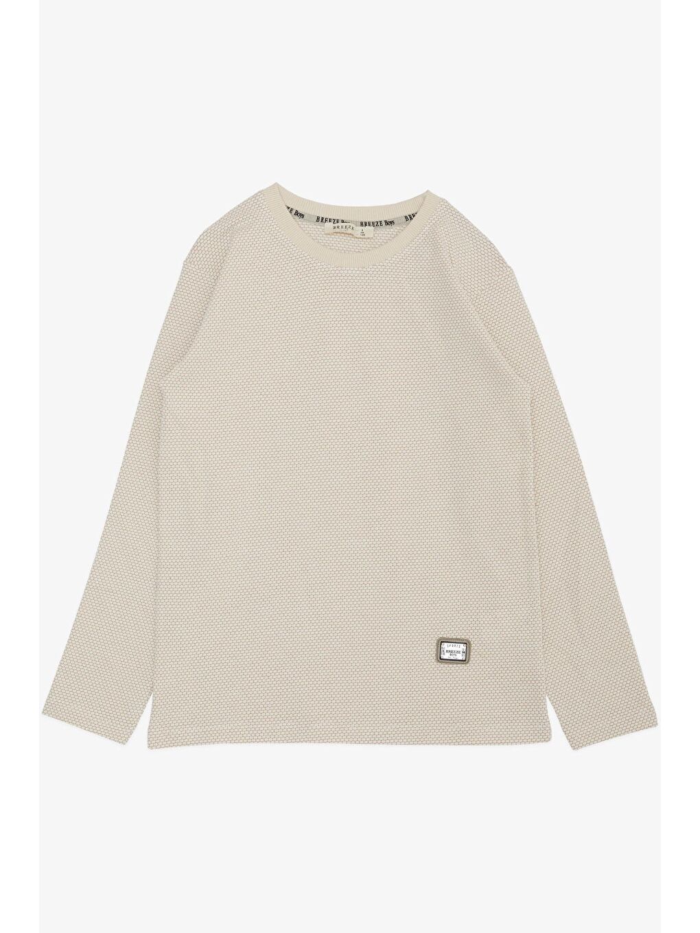 Ekru Erkek Çocuk Uzun Kollu Tişört Bal Peteği Desenli Armalı Krem (12 Yaş)