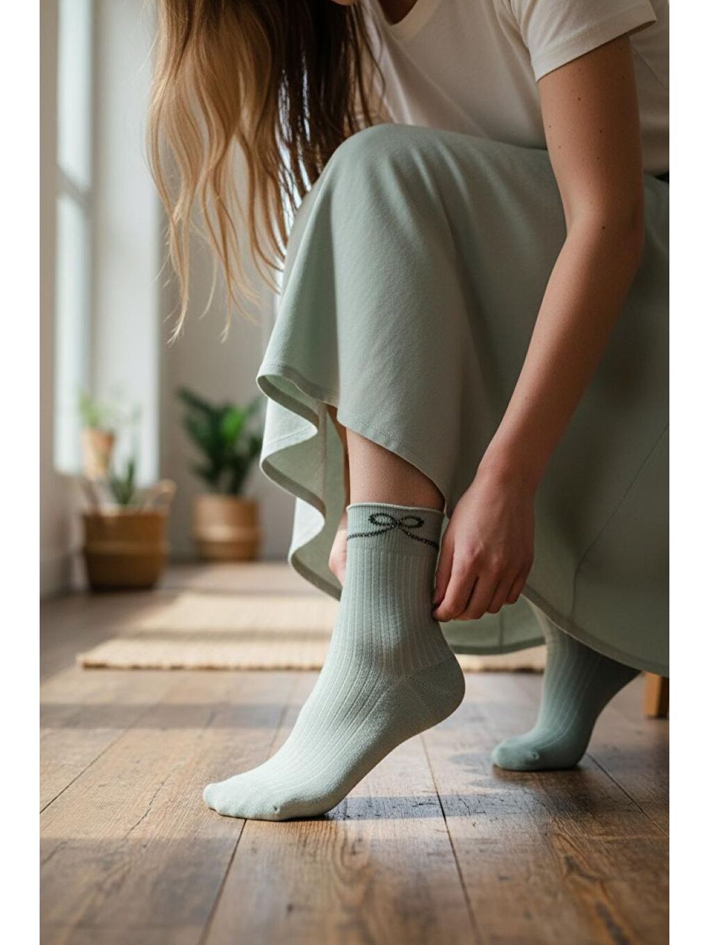 Karışık Kadın 12’li Premium Soket Çorap Seti – Taşlı Zarif Kurdele Desenli (12 Çift)-4