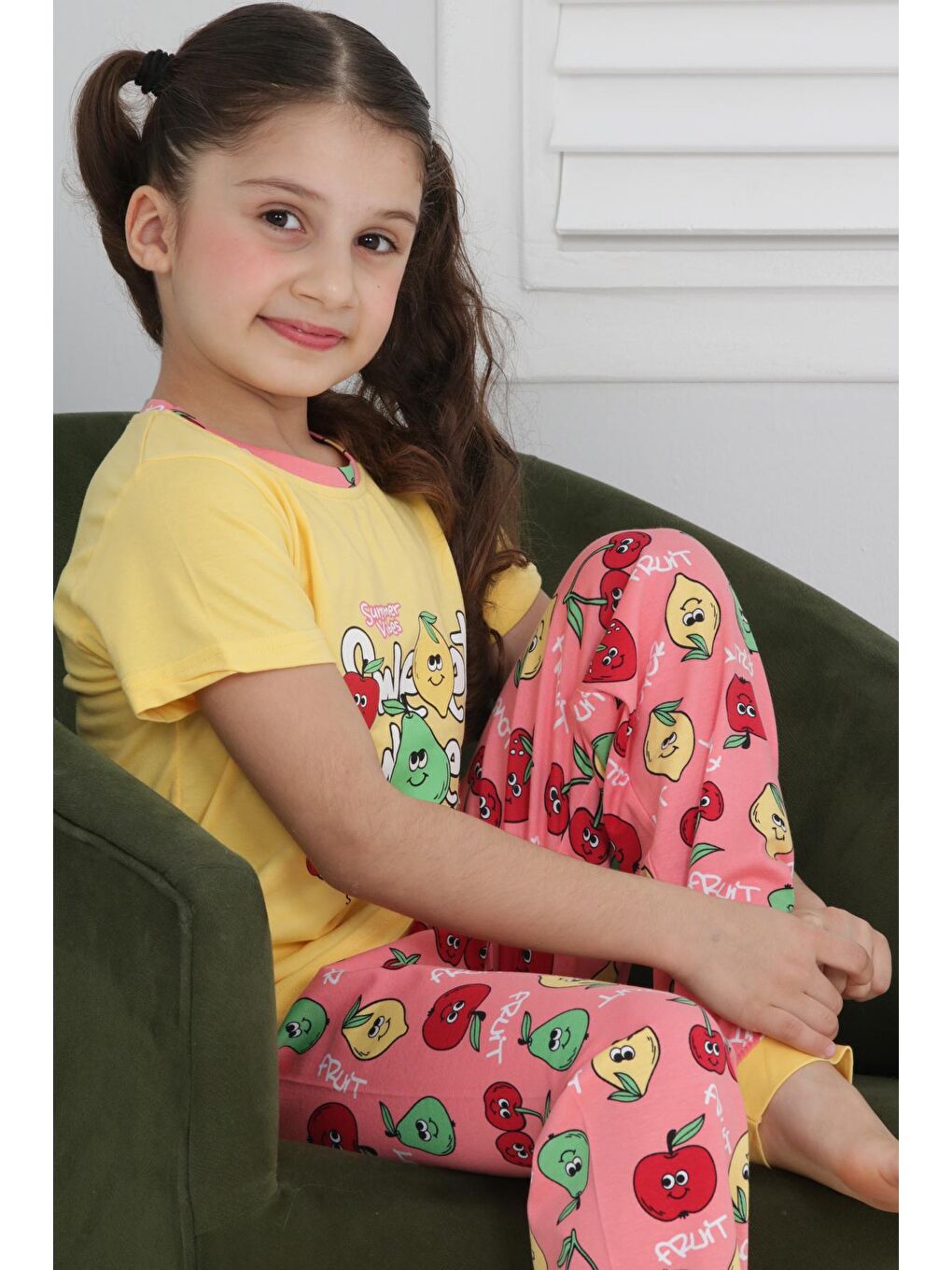 Kapi Kids Sarı Kız Çocuk Meyve Baskılı Pijama Takımı 3-11 Yaş 6073-74 - 1