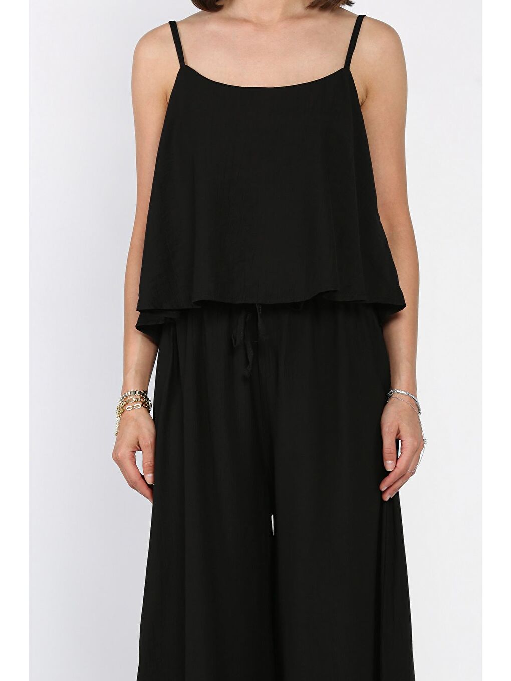 Siyah İp Askılı Bluz Palazzo Pantolon İkili Takım-3