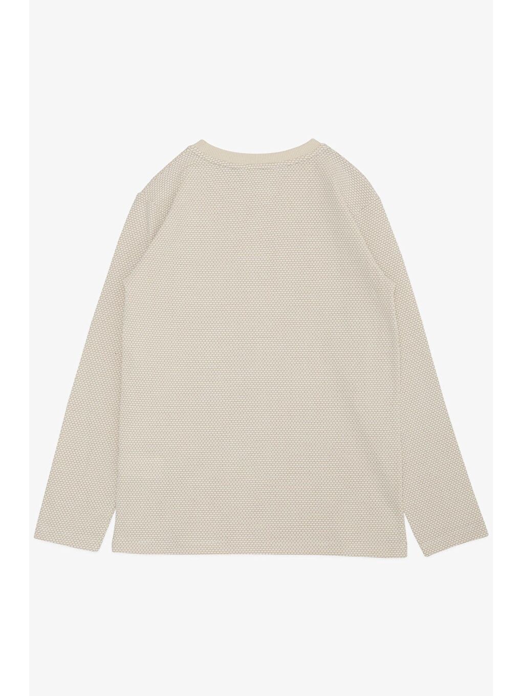 Ekru Erkek Çocuk Uzun Kollu Tişört Bal Peteği Desenli Armalı Krem (12 Yaş)-1