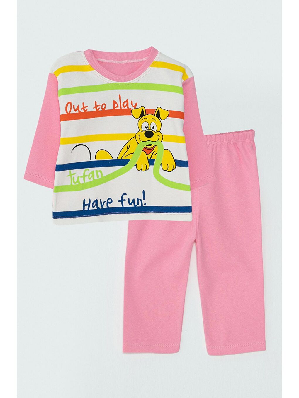 JackandRoy Pembe Köpek Baskılı Kız Bebek Pijama Takımı