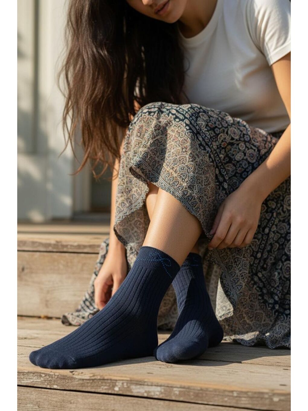 Karışık Kadın 12’li Premium Soket Çorap Seti – Taşlı Zarif Kurdele Desenli (12 Çift)-5