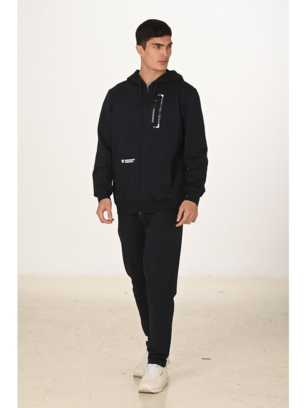 Erkek Pamuklu Kapüşonlu Eşofman Takımı Lacivert 5286-L-1