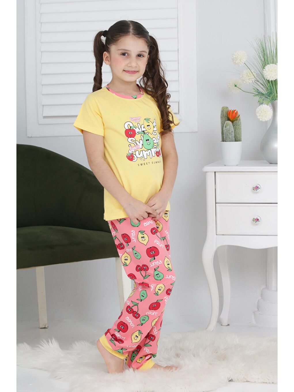 Kapi Kids Sarı Kız Çocuk Meyve Baskılı Pijama Takımı 3-11 Yaş 6073-74 - 2