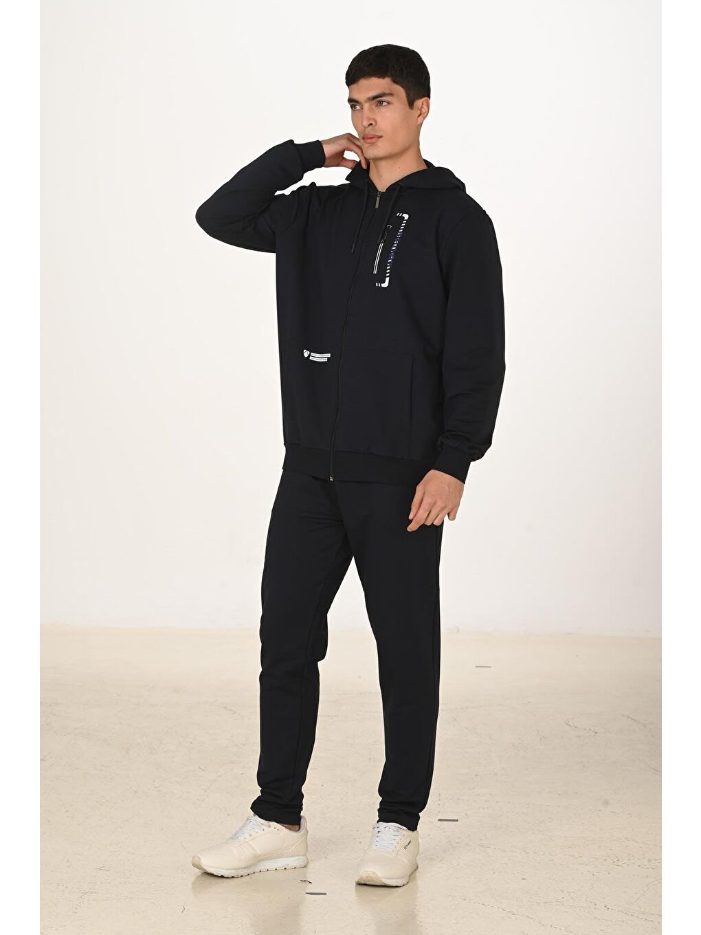 Erkek Pamuklu Kapüşonlu Eşofman Takımı Lacivert 5286-L-2