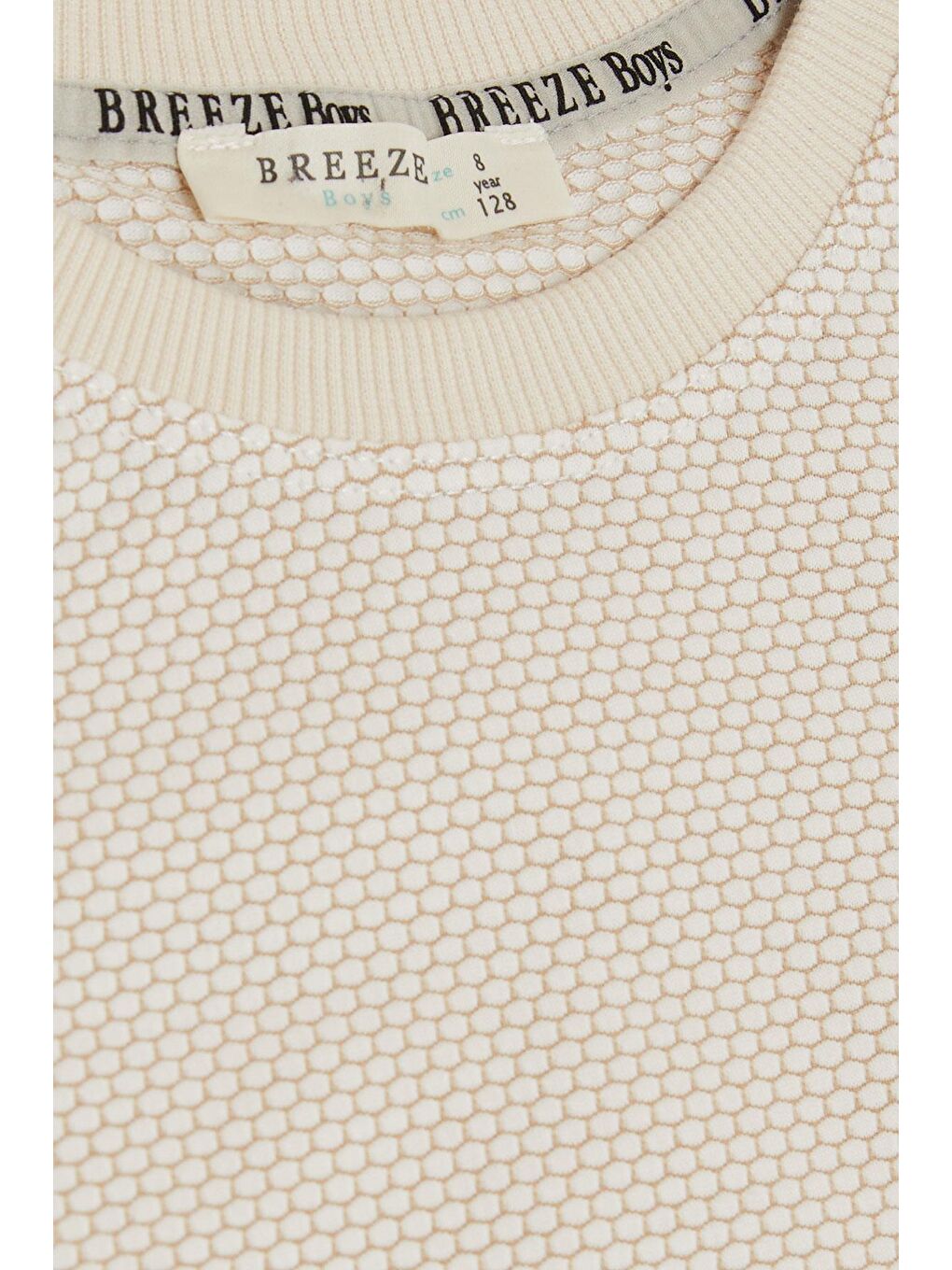 Ekru Erkek Çocuk Uzun Kollu Tişört Bal Peteği Desenli Armalı Krem (12 Yaş)-2