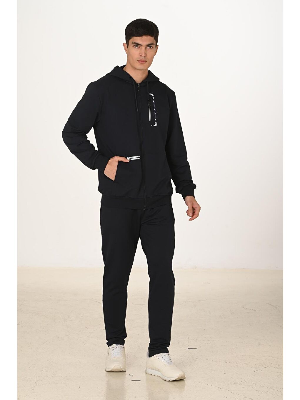 Erkek Pamuklu Kapüşonlu Eşofman Takımı Lacivert 5286-L-4