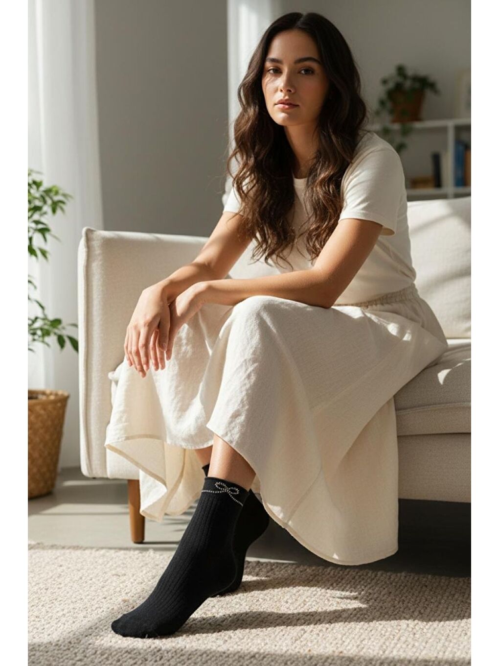 Karışık Kadın 12’li Premium Soket Çorap Seti – Taşlı Zarif Kurdele Desenli (12 Çift)-6