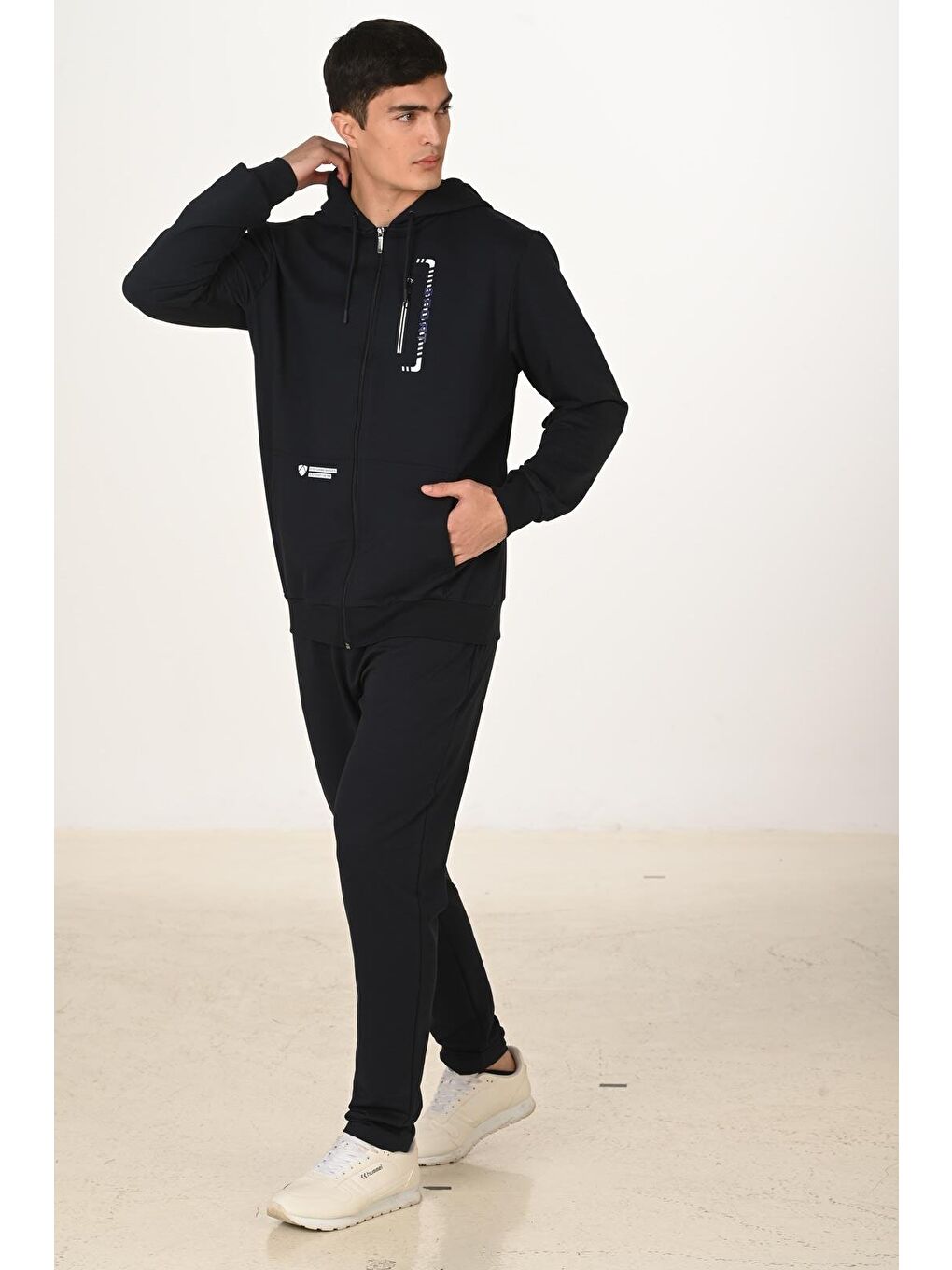 Erkek Pamuklu Kapüşonlu Eşofman Takımı Lacivert 5286-L-5