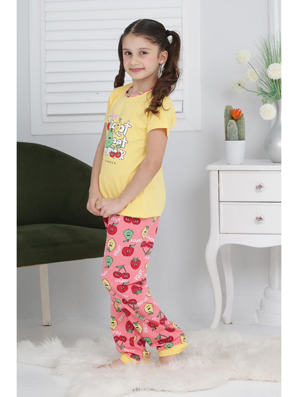 Kapi Kids Sarı Kız Çocuk Meyve Baskılı Pijama Takımı 3-11 Yaş 6073-74 - 3