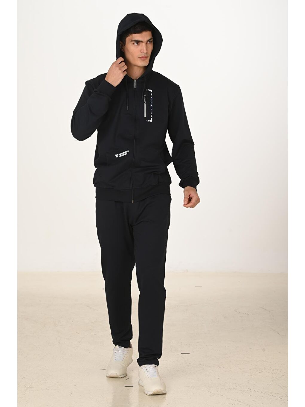 Erkek Pamuklu Kapüşonlu Eşofman Takımı Lacivert 5286-L-6