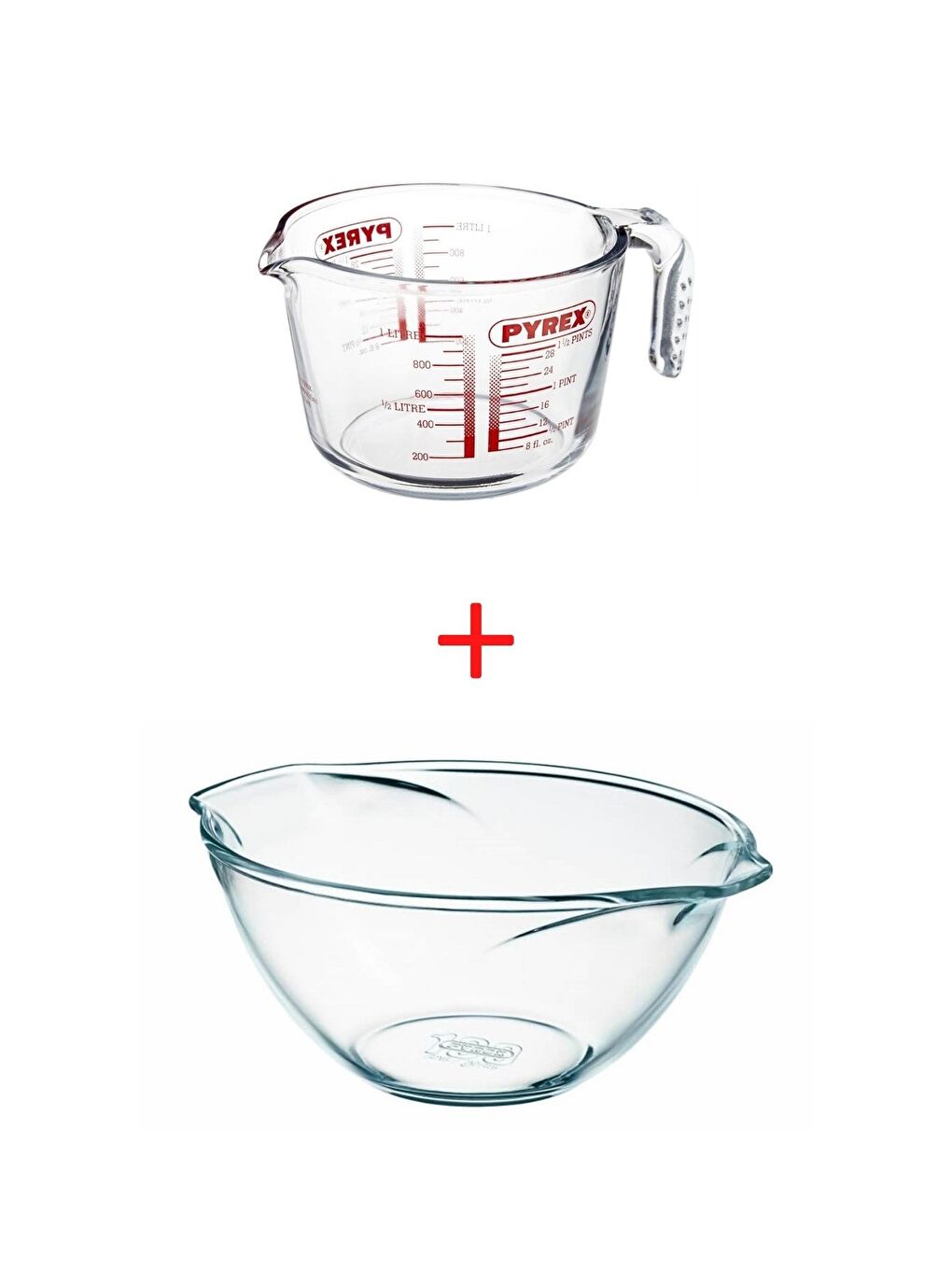 Pyrex Şeffaf Ölçme Kabı 1 lt. ve Kase 2,8 lt.