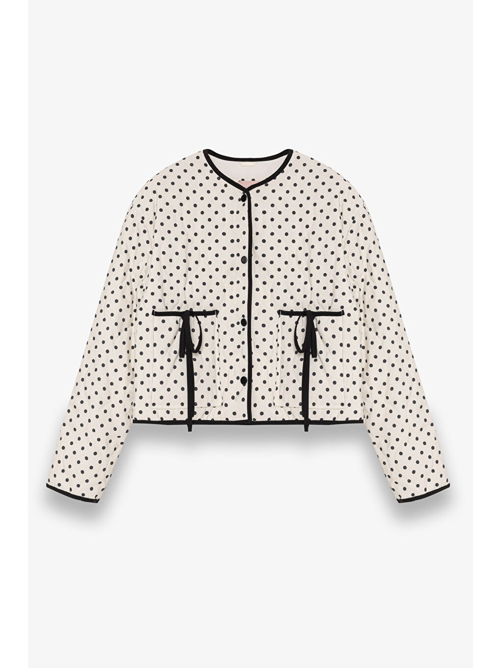Ekru Puantiyeli Bağcıklı Kapitone Ceket Krem-1