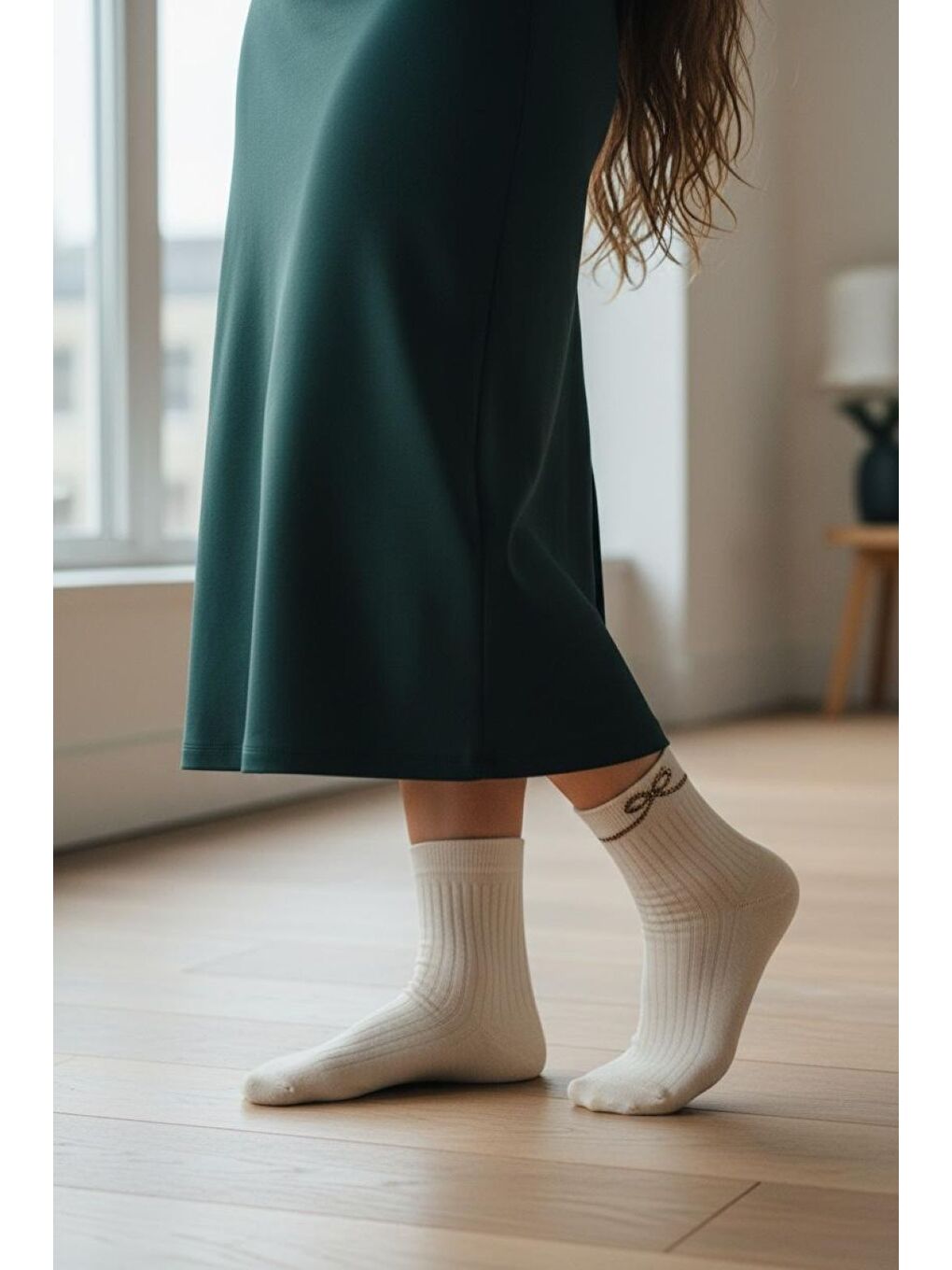 Karışık Kadın 12’li Premium Soket Çorap Seti – Taşlı Zarif Kurdele Desenli (12 Çift)-7