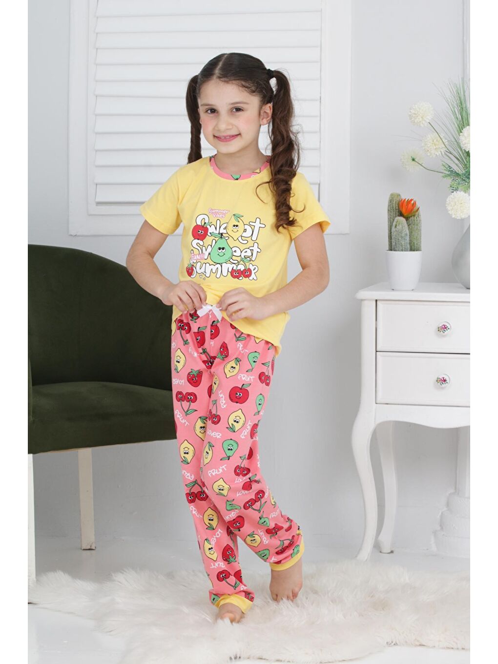 Kapi Kids Sarı Kız Çocuk Meyve Baskılı Pijama Takımı 3-11 Yaş 6073-74 - 4