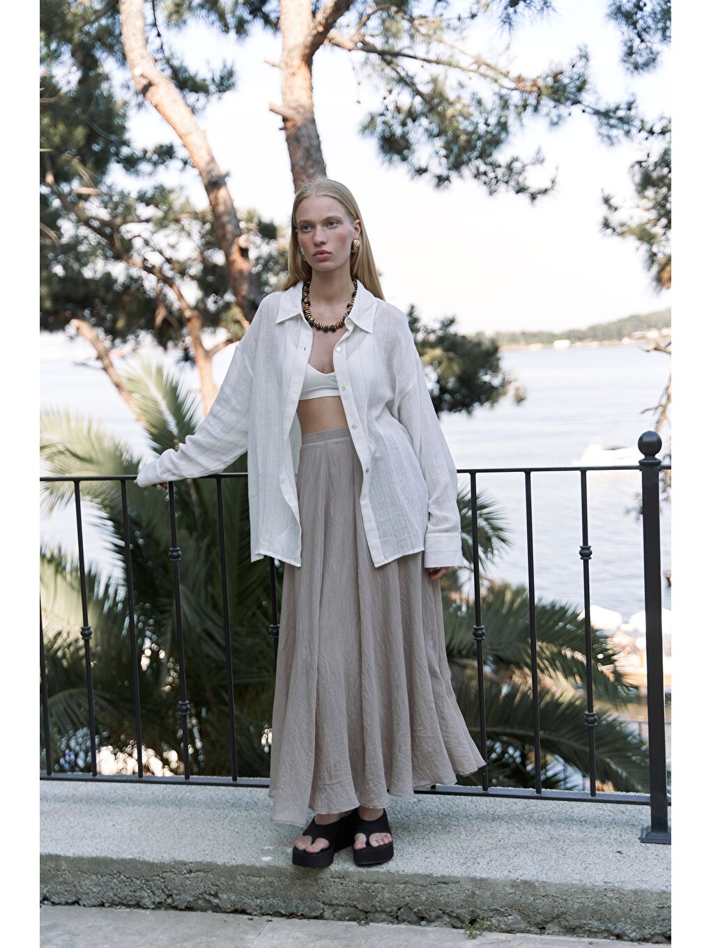 Bej Seonag Volanlı Vizon Uzun Etek