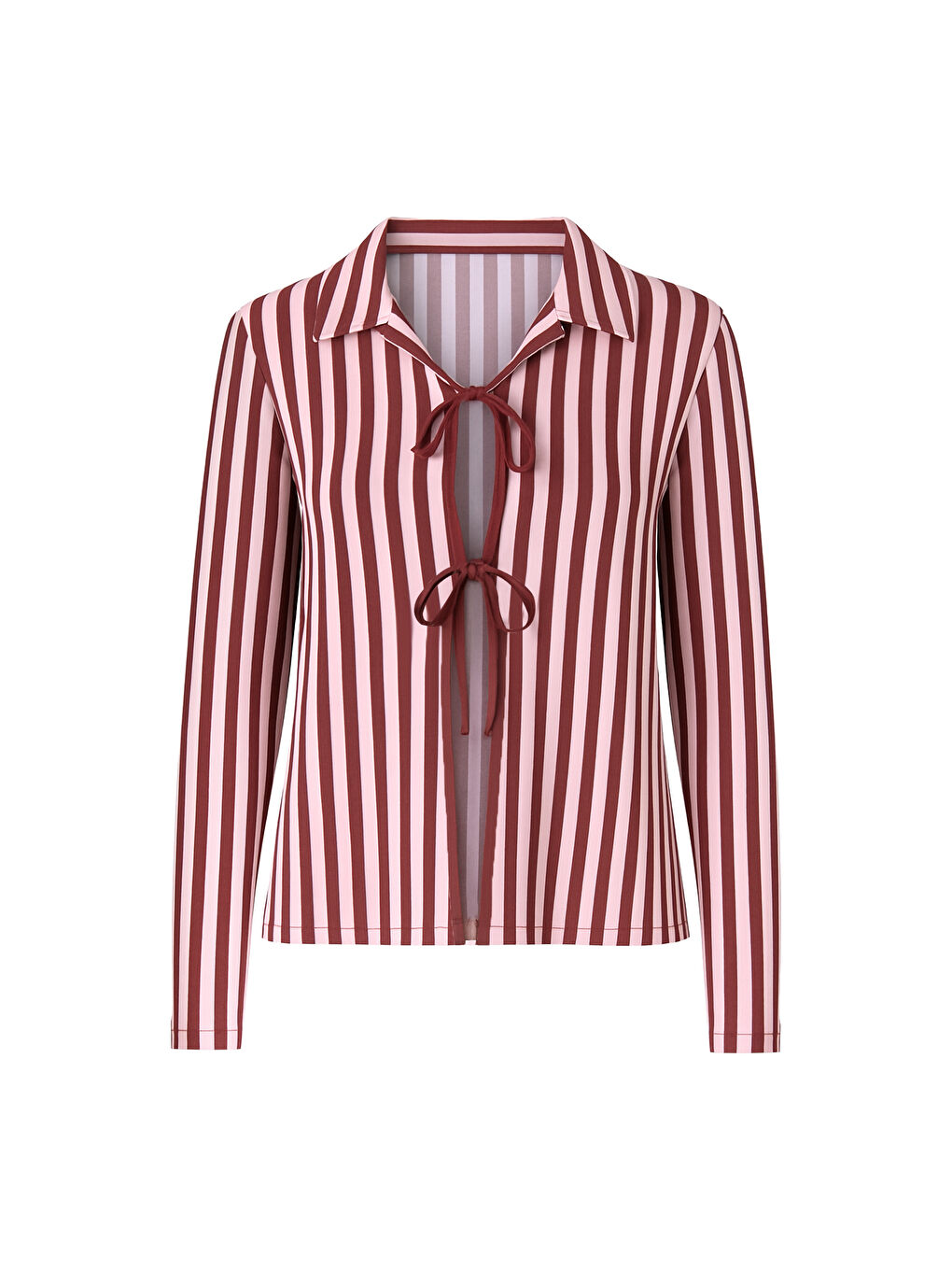 Bordo 3'lü Çizgili Pamuklu Pijama Takımı-1