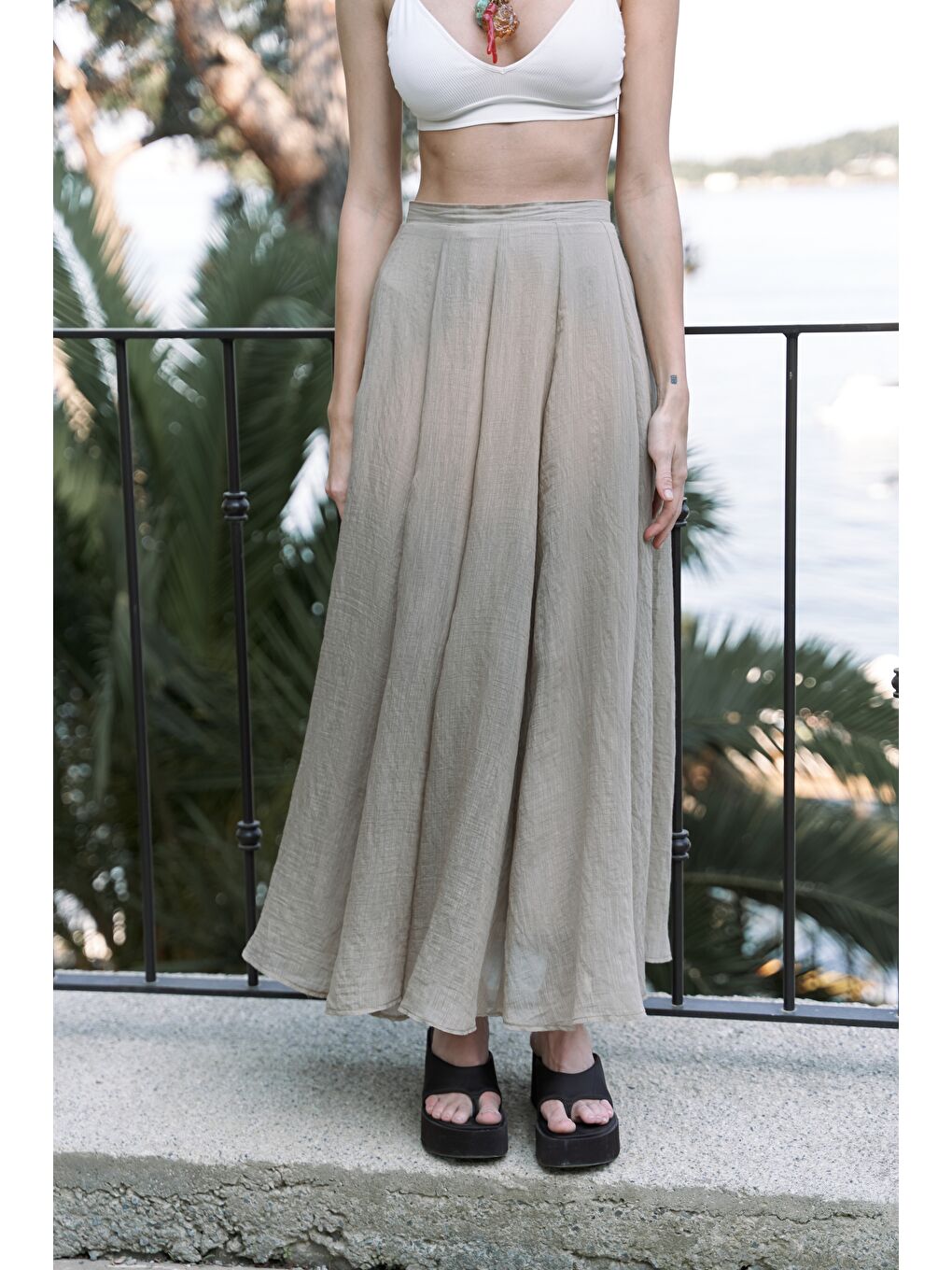 Bej Seonag Volanlı Vizon Uzun Etek-2