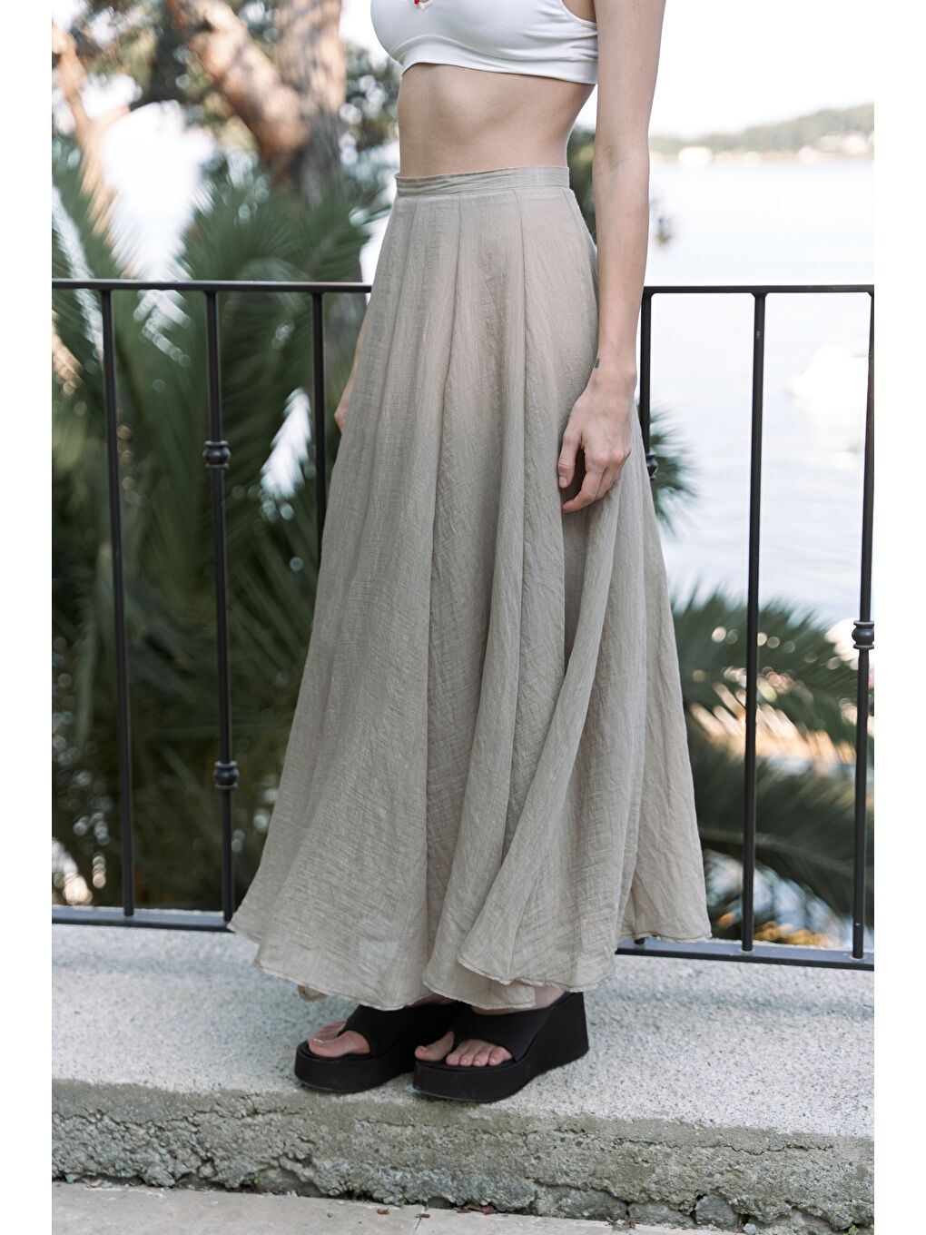 Bej Seonag Volanlı Vizon Uzun Etek-3