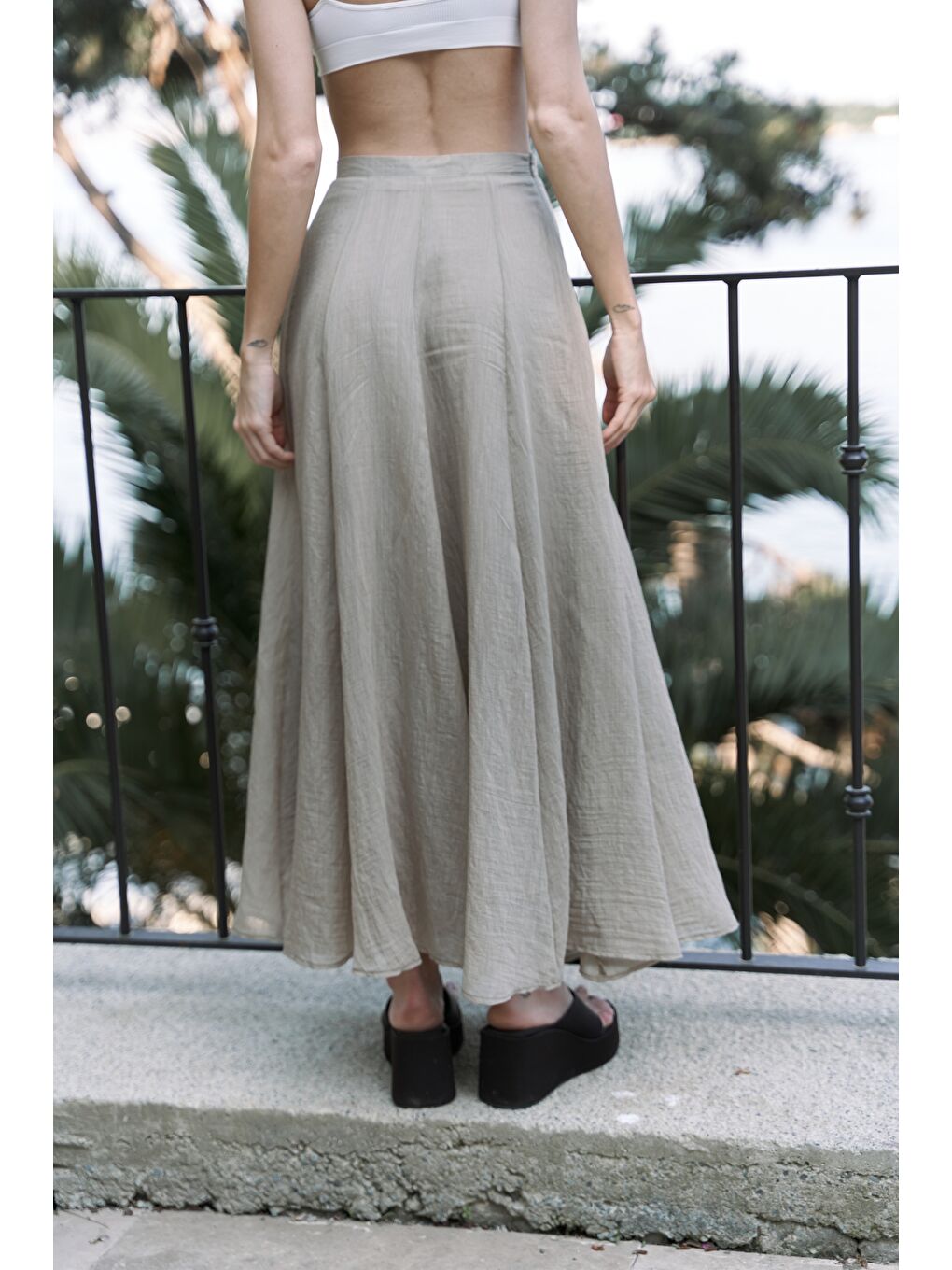 Bej Seonag Volanlı Vizon Uzun Etek-4