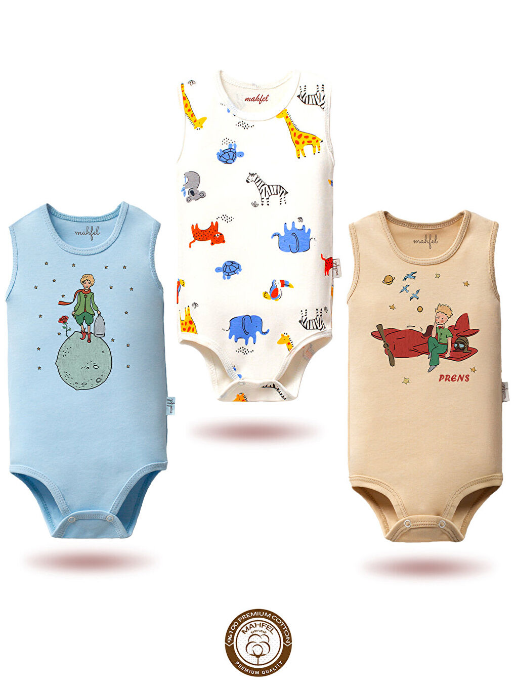 Bej %100 Pamuklu 3'lü Atlet Çıtçıtlı Bebek Body Zıbın 12-19