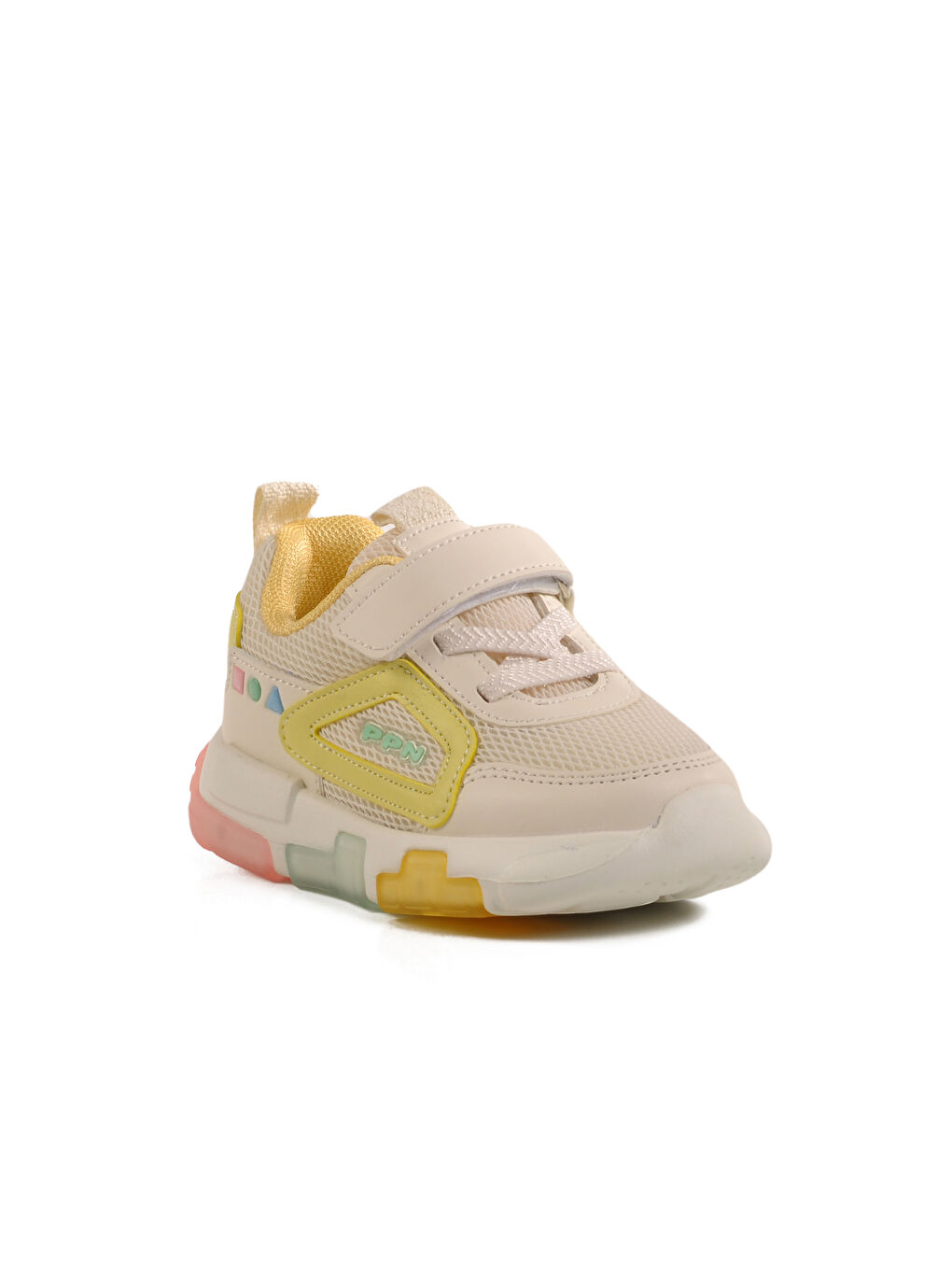 Ekru Krem Cırtlı Işıklı Hafif Unisex Çocuk Spor Ayakkabı 1909 B-2